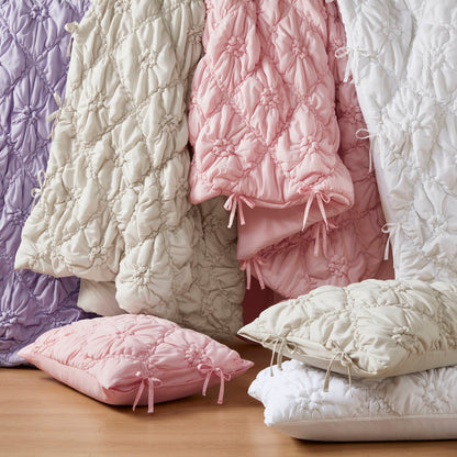 Floral Puffy Bow Tie Bedding Set, Comforter Set with Sham