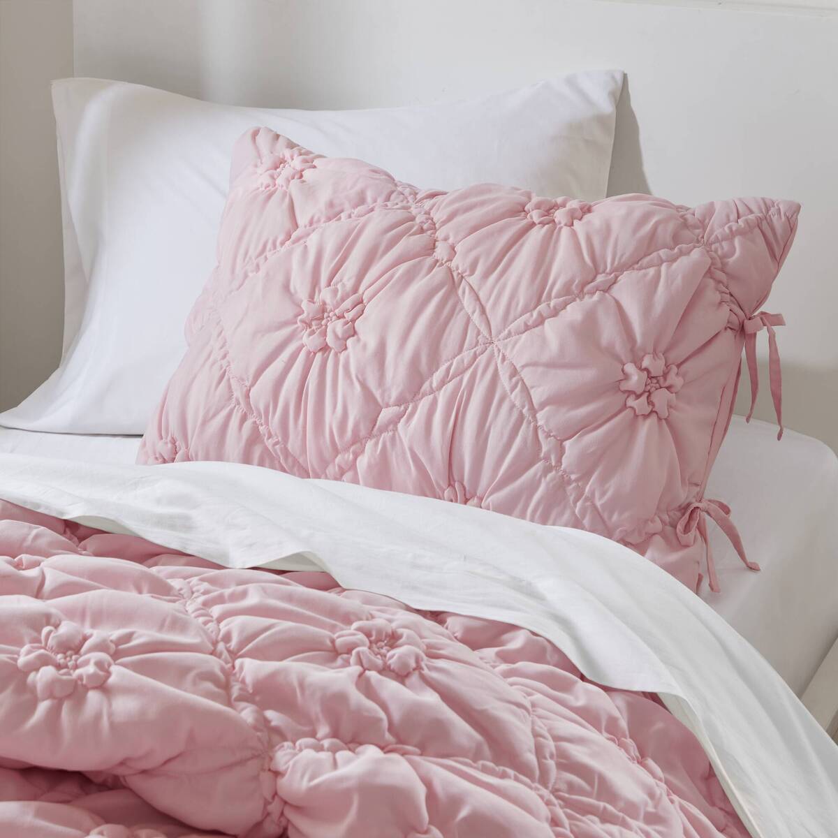 Floral Puffy Bow Tie Bedding Set, Comforter Set with Sham
