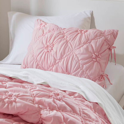 Floral Puffy Bow Tie Bedding Set, Comforter Set with Sham
