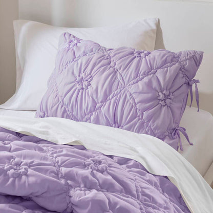 Floral Puffy Bow Tie Bedding Set, Comforter Set with Sham