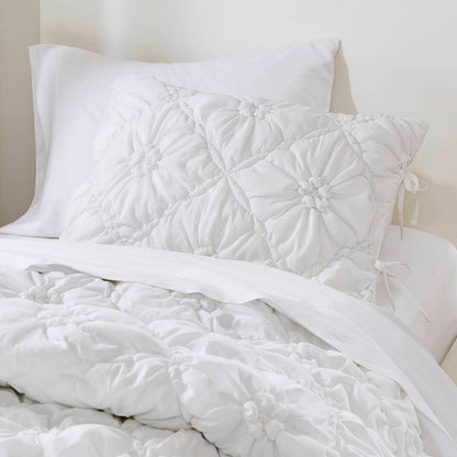 Floral Puffy Bow Tie Bedding Set, Comforter Set with Sham