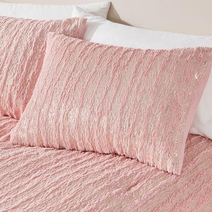 Metallic Print Faux Fur Comforter Set - Blush/Gold
