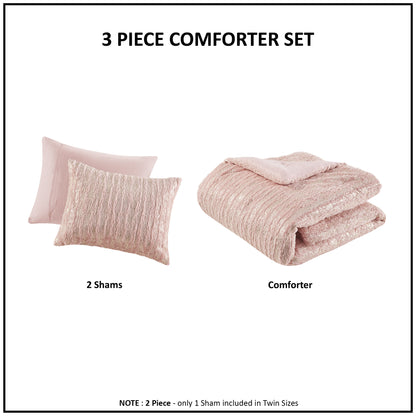 Metallic Print Faux Fur Comforter Set - Blush/Gold