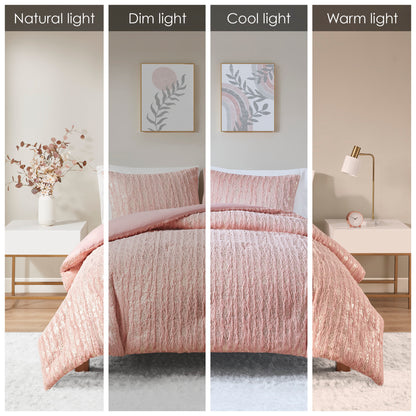 Metallic Print Faux Fur Comforter Set - Blush/Gold
