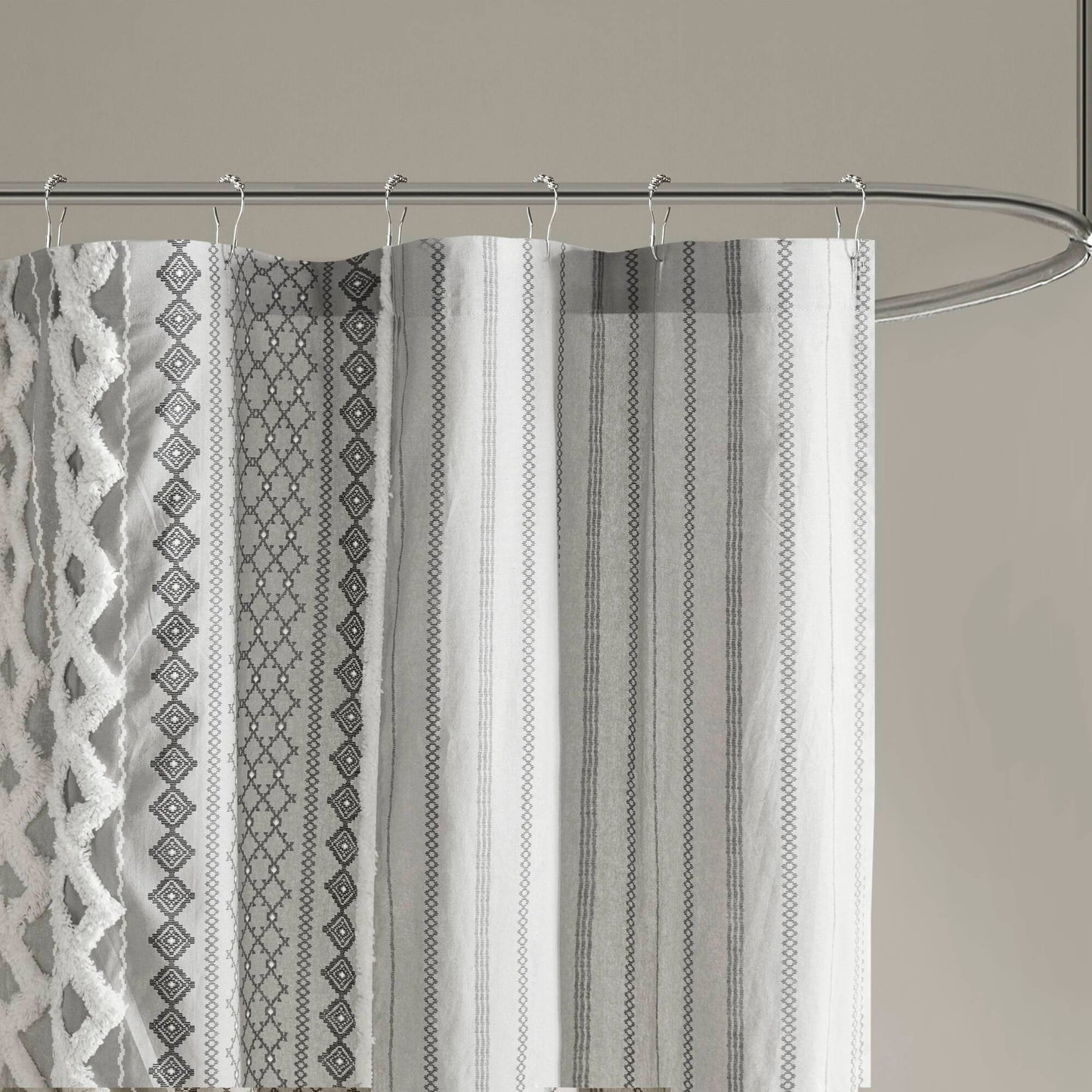 Aztec Printed Shower Curtains with Chenille Stripe Trim, Cotton Shower Curtain