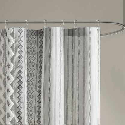 Aztec Printed Shower Curtains with Chenille Stripe Trim, Cotton Shower Curtain