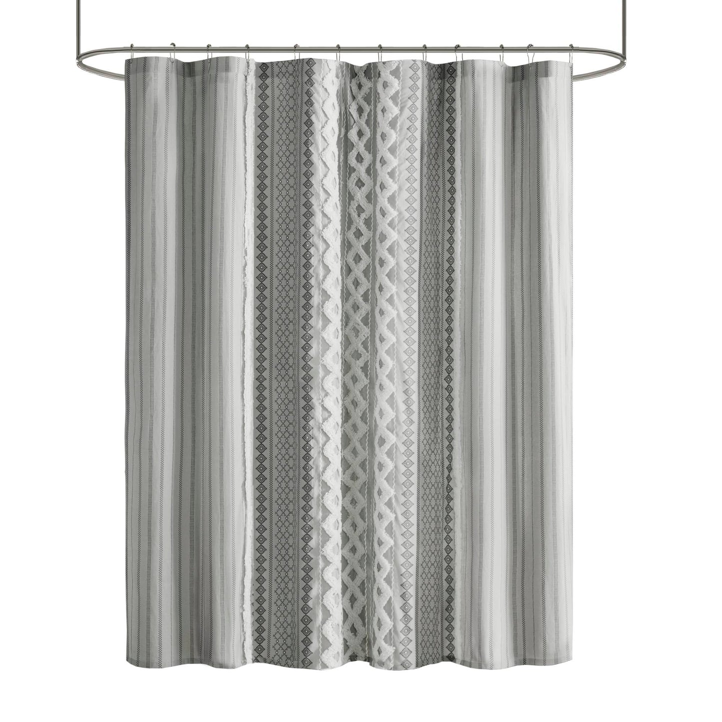 Aztec Printed Shower Curtains with Chenille Stripe Trim, Cotton Shower Curtain