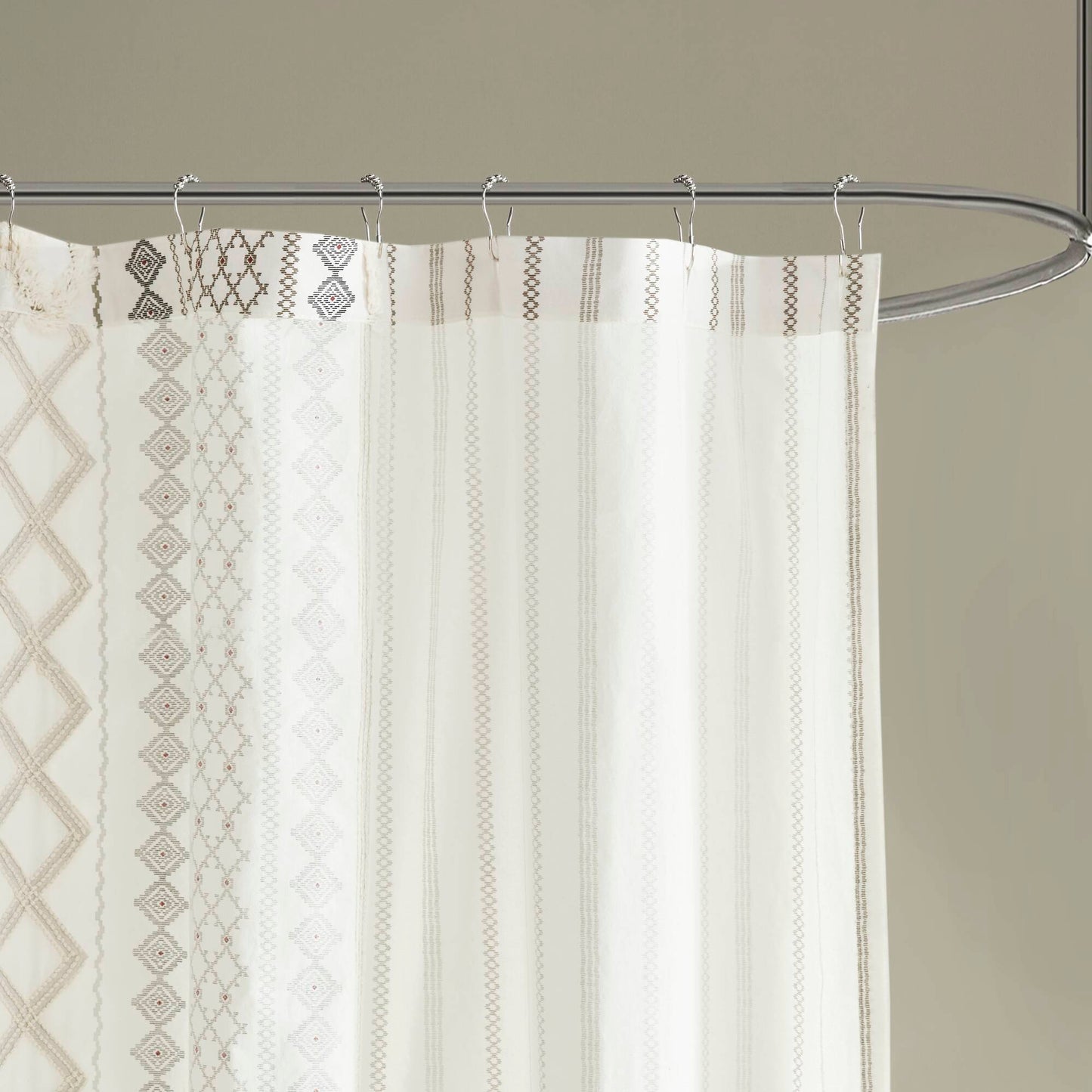 Aztec Printed Shower Curtains with Chenille Stripe Trim, Cotton Shower Curtain