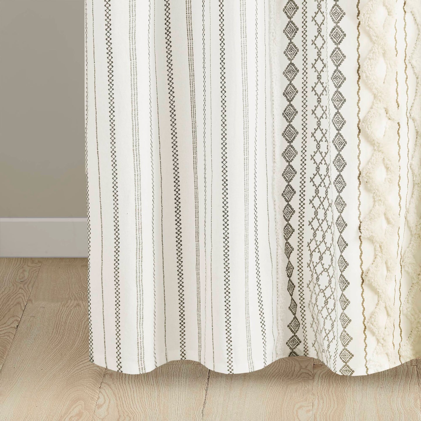 Aztec Printed Shower Curtains with Chenille Stripe Trim, Cotton Shower Curtain