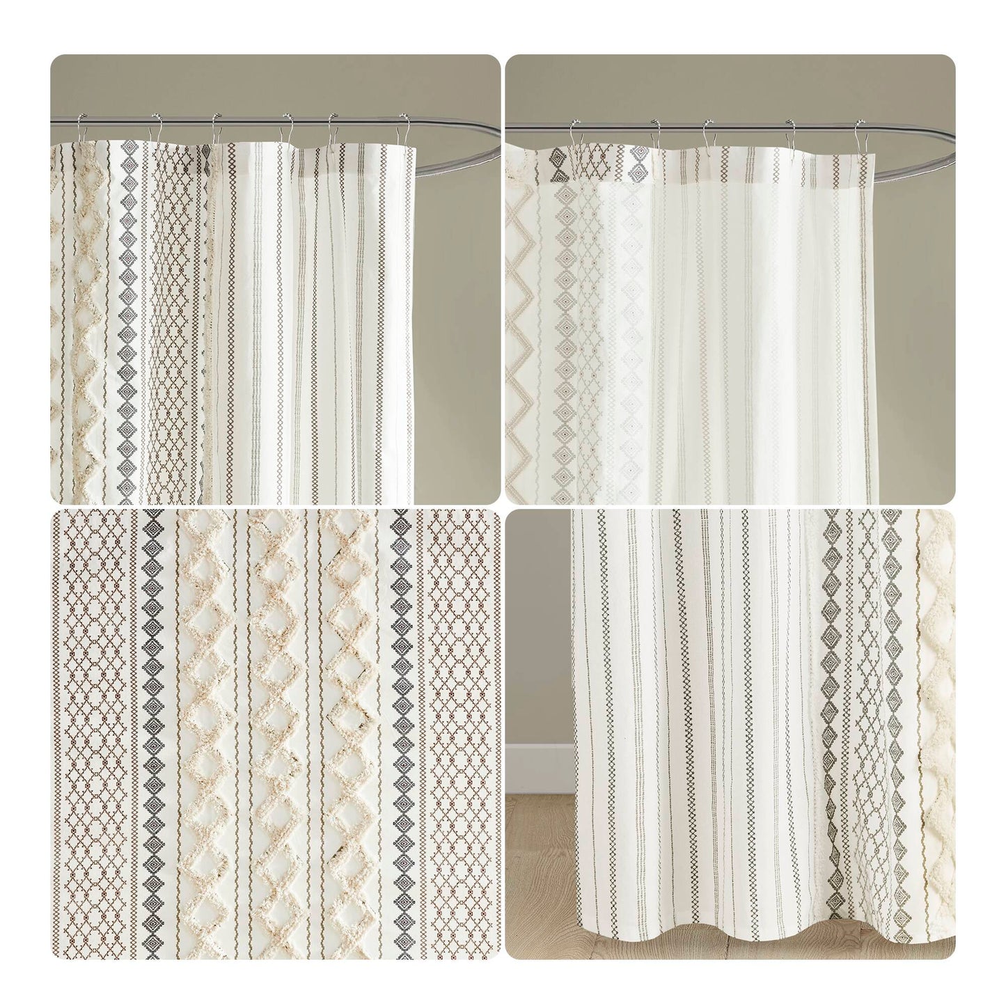 Aztec Printed Shower Curtains with Chenille Stripe Trim, Cotton Shower Curtain