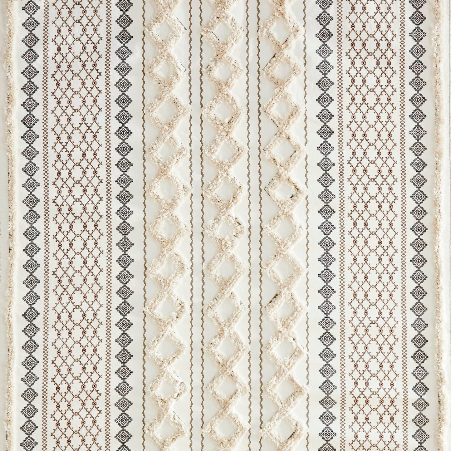 Aztec Printed Shower Curtains with Chenille Stripe Trim, Cotton Shower Curtain