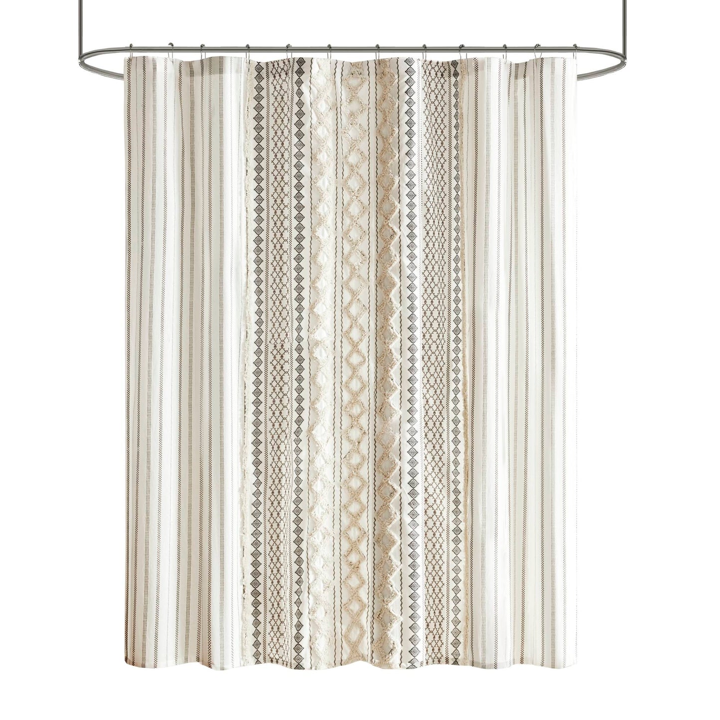 Aztec Printed Shower Curtains with Chenille Stripe Trim, Cotton Shower Curtain