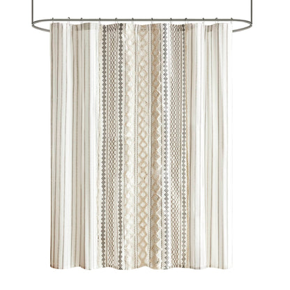 Aztec Printed Shower Curtains with Chenille Stripe Trim, Cotton Shower Curtain