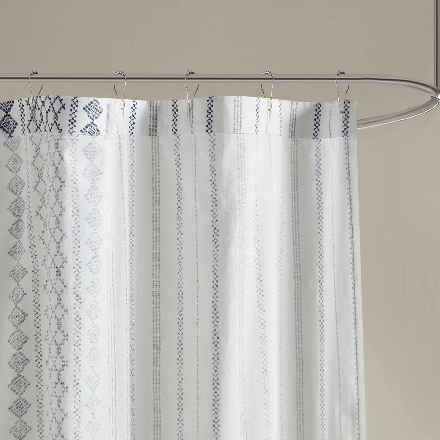 Aztec Printed Shower Curtains with Chenille Stripe Trim, Cotton Shower Curtain