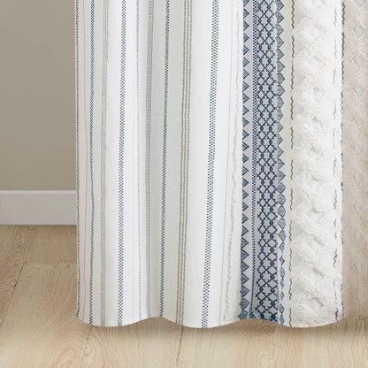 Aztec Printed Shower Curtains with Chenille Stripe Trim, Cotton Shower Curtain