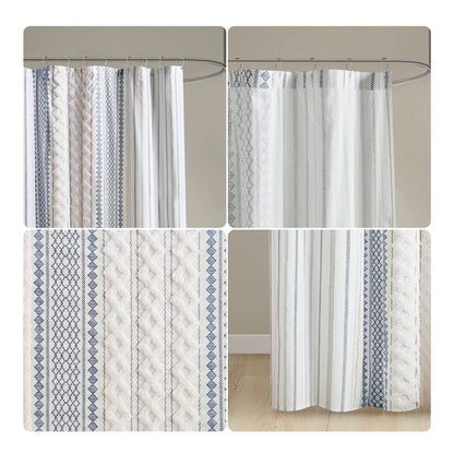 Aztec Printed Shower Curtains with Chenille Stripe Trim, Cotton Shower Curtain