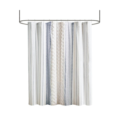 Aztec Printed Shower Curtains with Chenille Stripe Trim, Cotton Shower Curtain