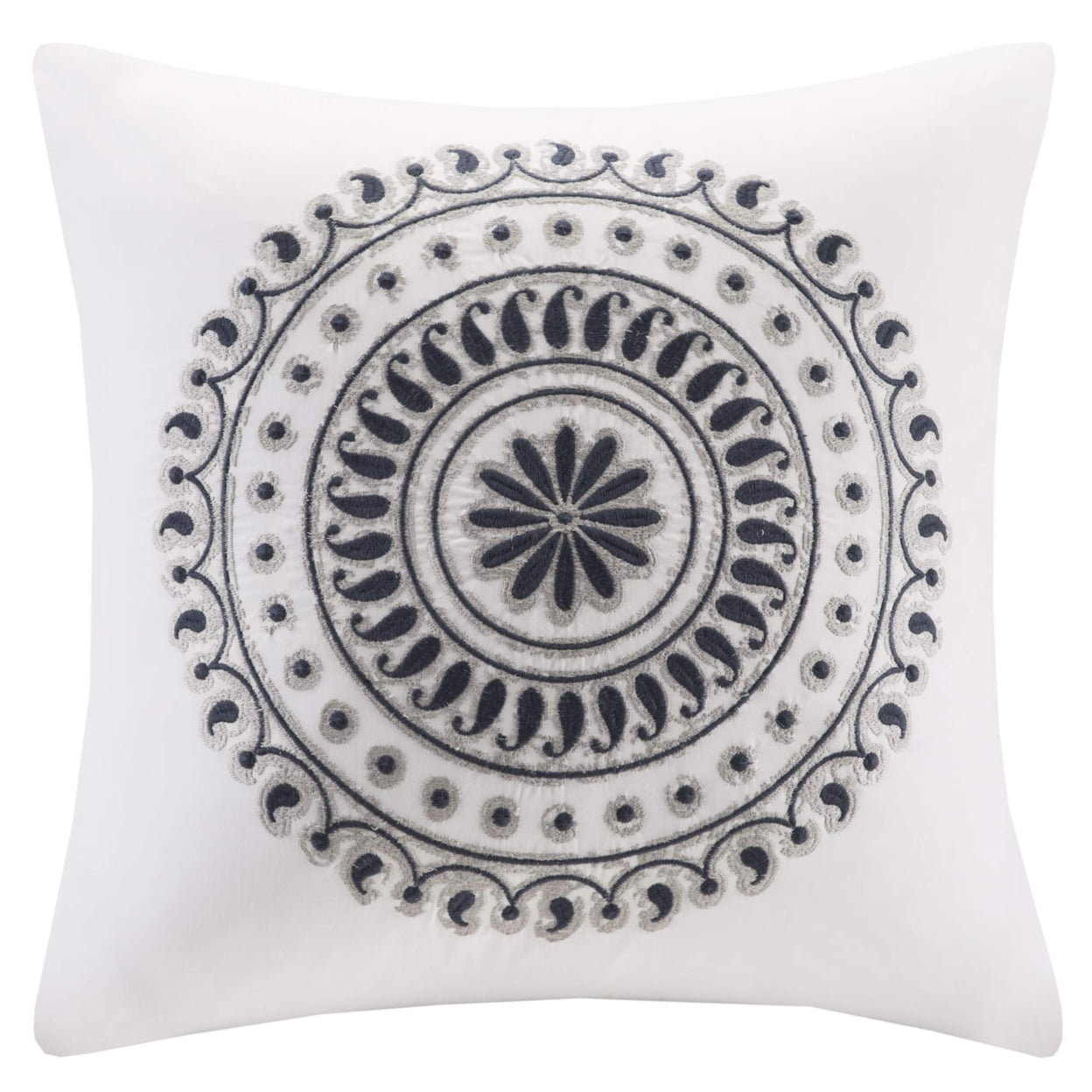 Square Contemporary Cotton Embroidered Pillow in Navy
