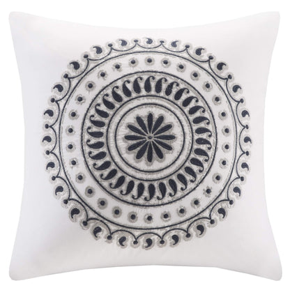 Square Contemporary Cotton Embroidered Pillow in Navy