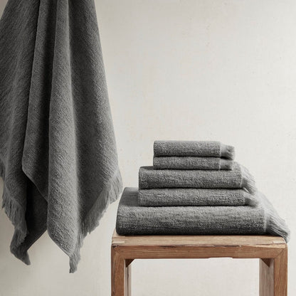 6-Piece Cotton Bath Towel Set, Soft and Absorbent Bath Towels, Charcoal