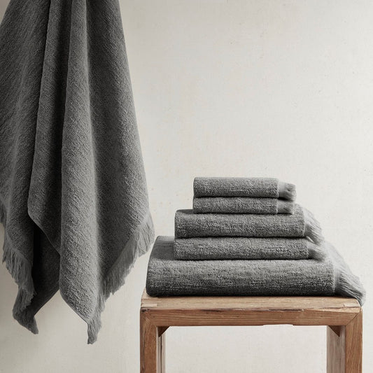 6-Piece Cotton Bath Towel Set, Soft and Absorbent Bath Towels, Charcoal