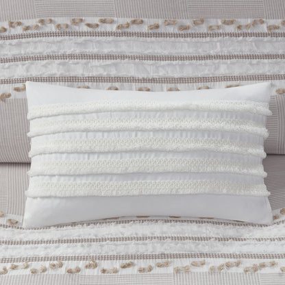 Cotton Oblong Pillow with Tassel Fringe, Ivory