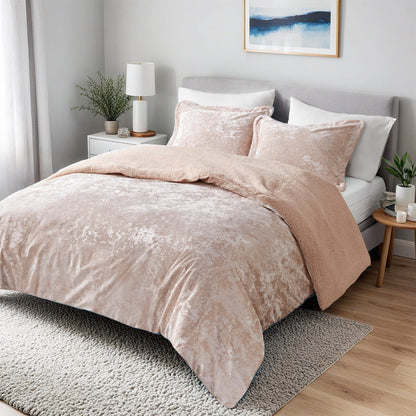 3 Piece Crushed Velvet Sherpa Bedding Set, Reversible Comforter Set