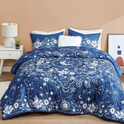 4-Piece Polyester Fabric Printed Comforter Set in Navy