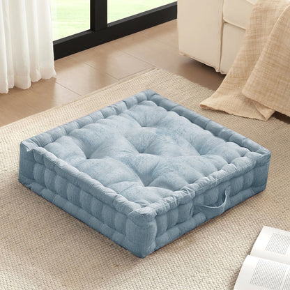 Tufted Floor Pillow for Seating, Square Meditation Cushion with Handle