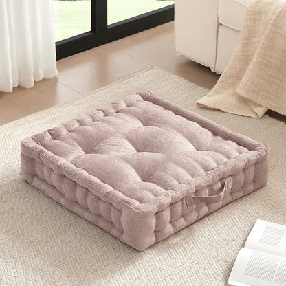 Tufted Floor Pillow for Seating, Square Meditation Cushion with Handle