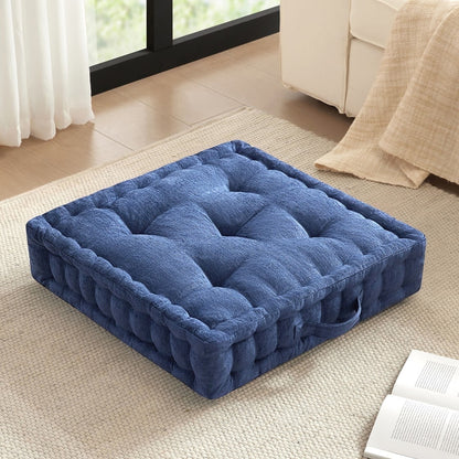 Tufted Floor Pillow for Seating, Square Meditation Cushion with Handle