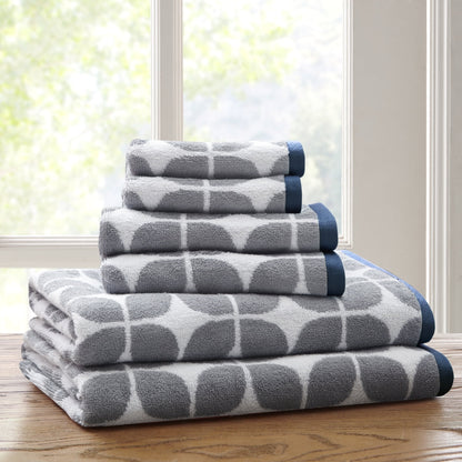 6-Piece Jacquard Geometric Design Bath Towel Set