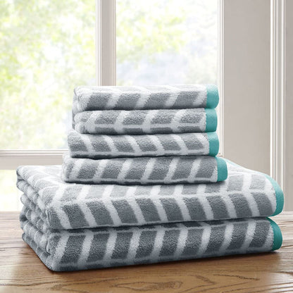 6-Piece Jacquard Geometric Design Bath Towel Set
