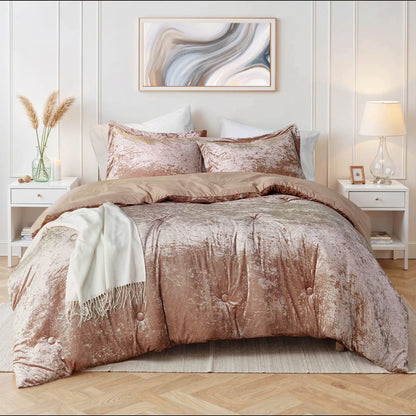 Crushed Velvet Comforter Set, Round Quilting