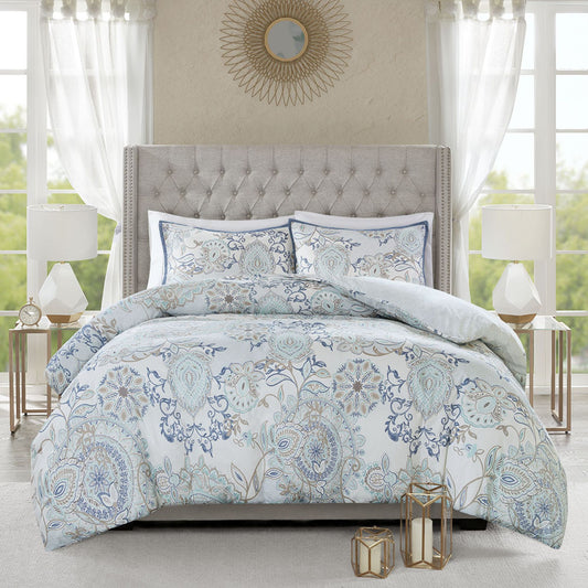 Cotton Floral Printed Reversible Duvet Cover Set