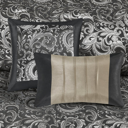 Room in a Bag Jacquard Paisley Pattern Conforter Set with Comforter, Bedskirt, Bed Sheets, Curtains, Pillowcases