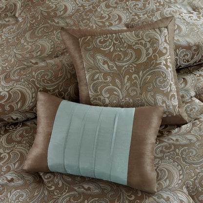 Room in a Bag Jacquard Paisley Pattern Conforter Set with Comforter, Bedskirt, Bed Sheets, Curtains, Pillowcases