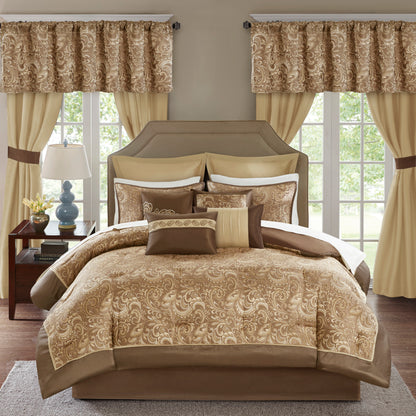 Room in a Bag Jacquard Paisley Pattern Conforter Set with Comforter, Bedskirt, Bed Sheets, Curtains, Pillowcases