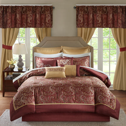 Room in a Bag Jacquard Paisley Pattern Conforter Set with Comforter, Bedskirt, Bed Sheets, Curtains, Pillowcases