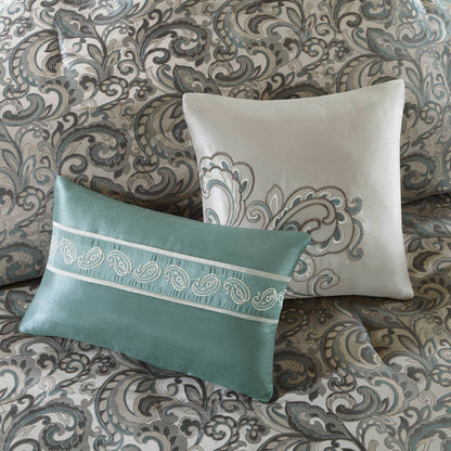Room in a Bag Jacquard Paisley Pattern Conforter Set with Comforter, Bedskirt, Bed Sheets, Curtains, Pillowcases