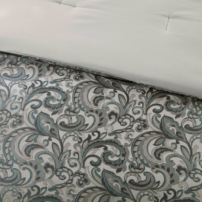 Room in a Bag Jacquard Paisley Pattern Conforter Set with Comforter, Bedskirt, Bed Sheets, Curtains, Pillowcases