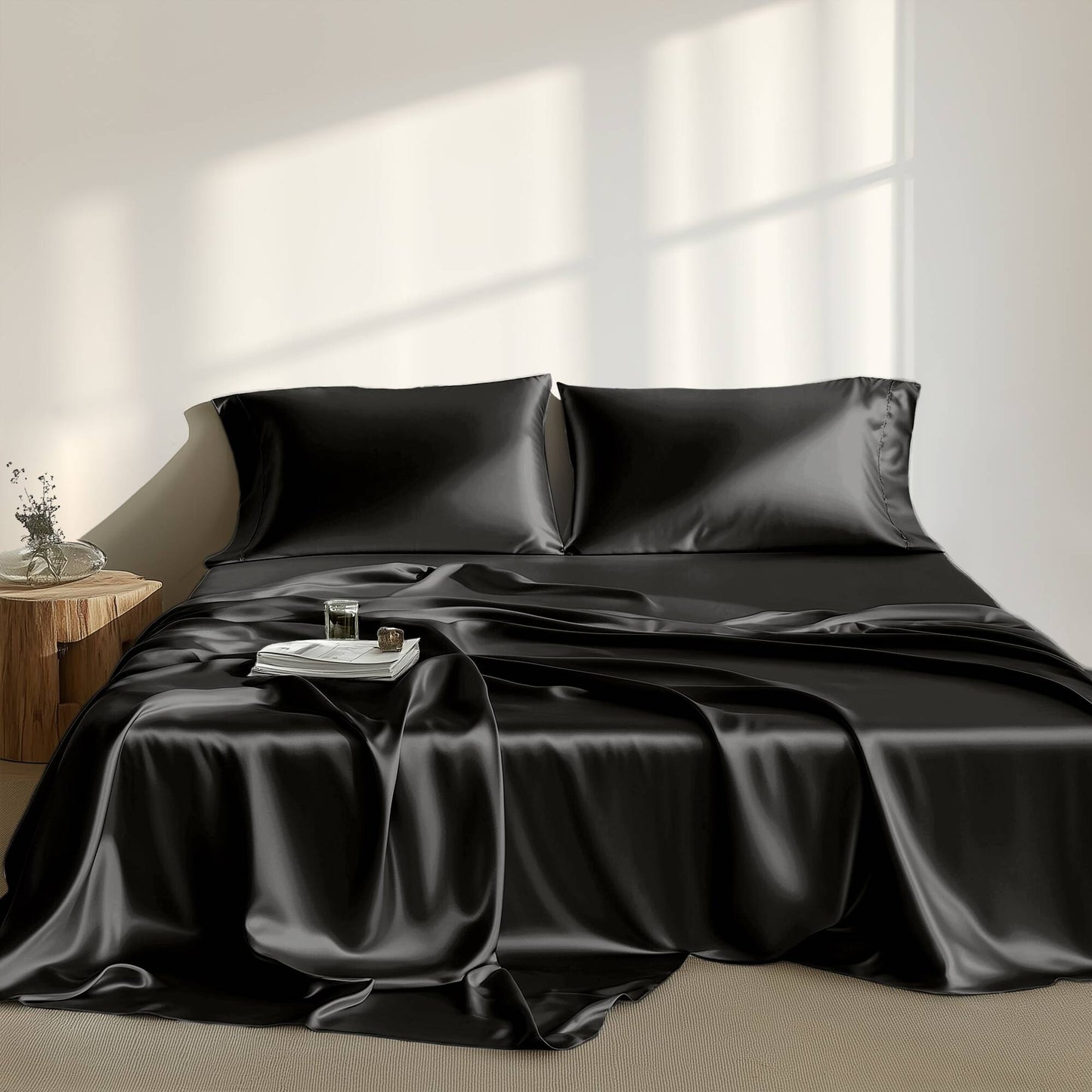 Satin Sheet Set, Silky Sheen and Cloud-Soft Feel Lightweight Bed Sheet