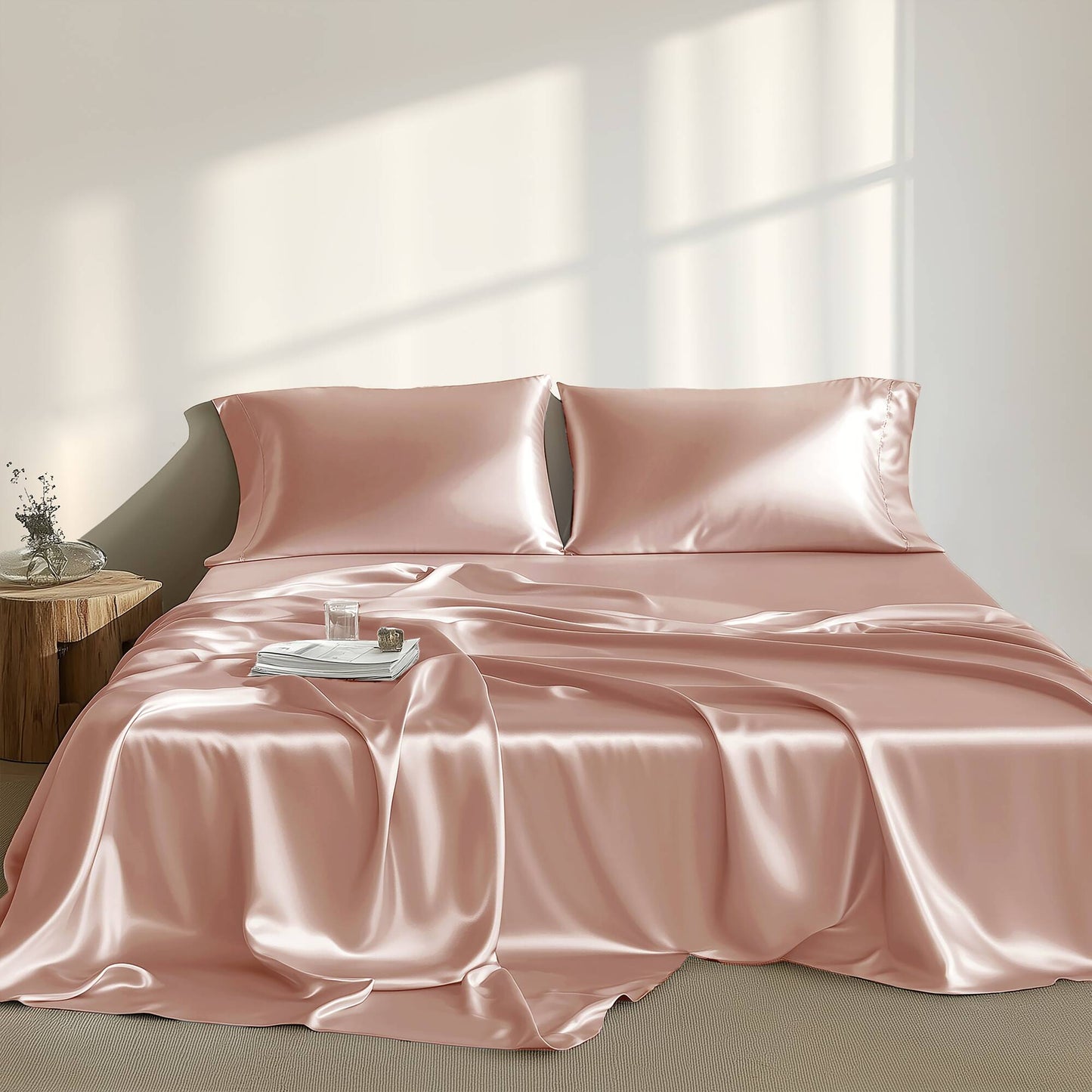 Satin Sheet Set, Silky Sheen and Cloud-Soft Feel Lightweight Bed Sheet