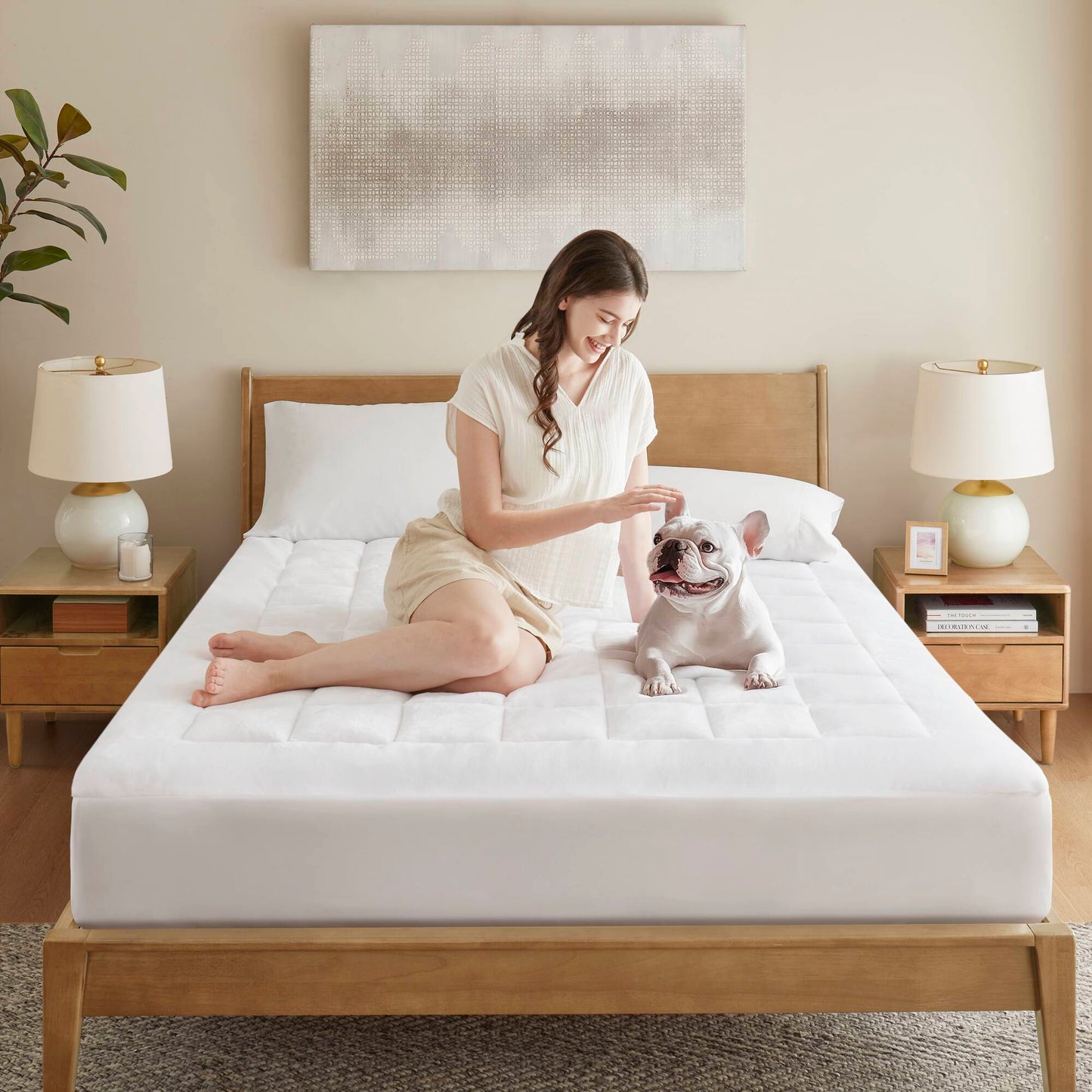 White Quilted Fitted Mattress Pad Cover with Deep Pocket, Waterproof Mattress Protector, Cloud Soft Down Alternative Mattress Cover, Machine Washable