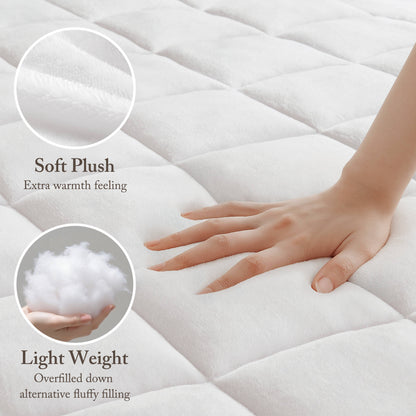 White Quilted Fitted Mattress Pad Cover with Deep Pocket, Waterproof Mattress Protector, Cloud Soft Down Alternative Mattress Cover, Machine Washable