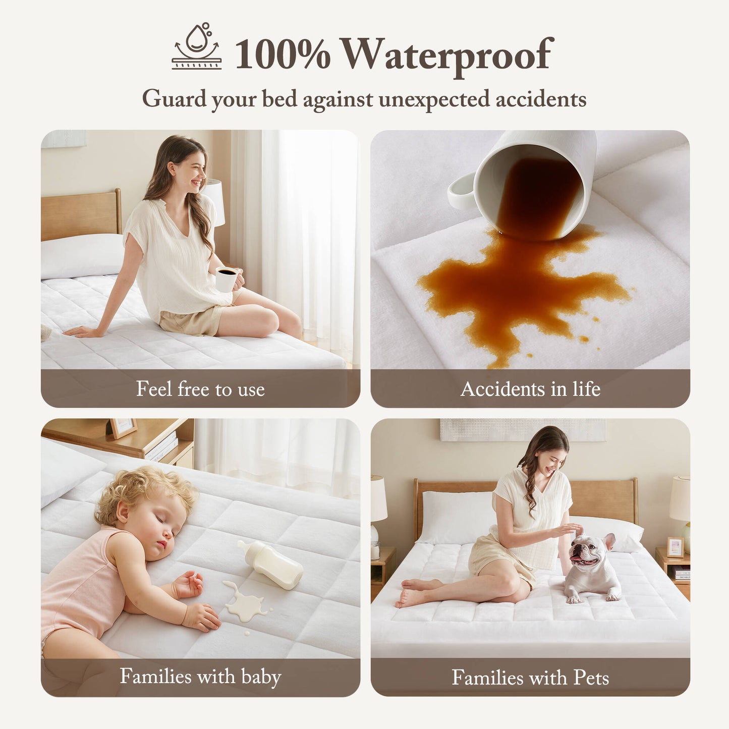 White Quilted Fitted Mattress Pad Cover with Deep Pocket, Waterproof Mattress Protector, Cloud Soft Down Alternative Mattress Cover, Machine Washable