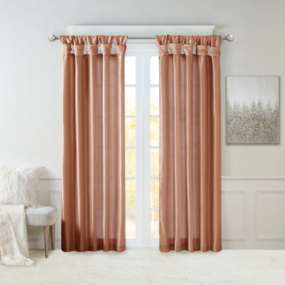 Emilia Twist Tab Lined Window Curtain Panel in Bronze