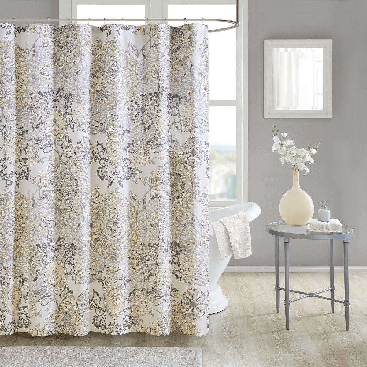 Shower Curtain Cotton Floral Shower Curtain Bohemian Bath Curtains Decor with 12 Button Holes