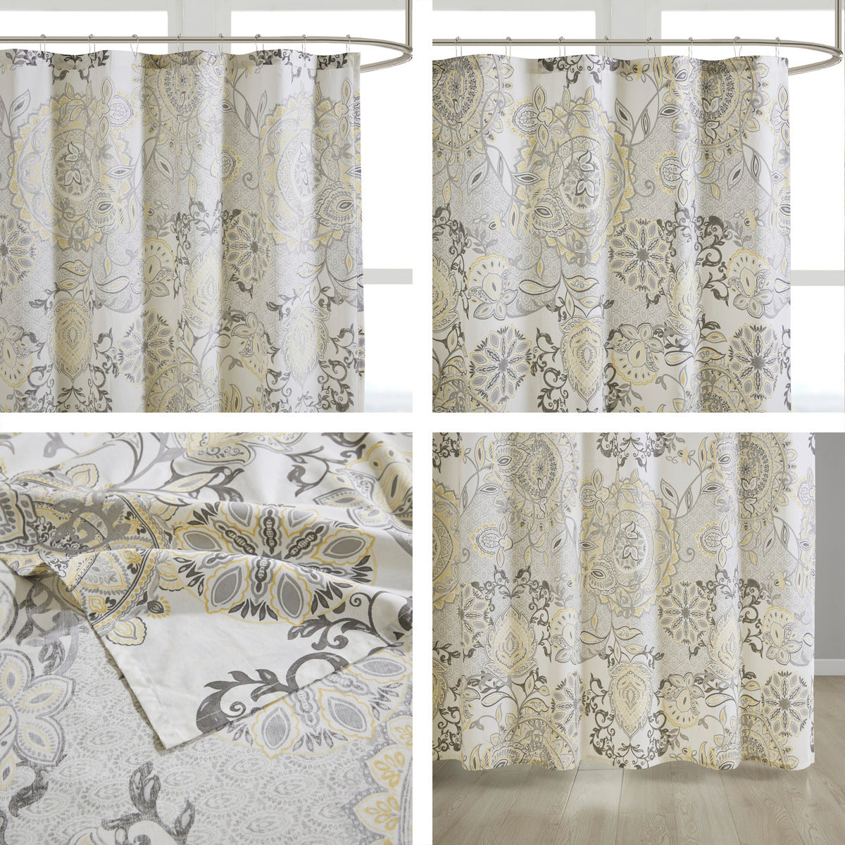 Shower Curtain Cotton Floral Shower Curtain Bohemian Bath Curtains Decor with 12 Button Holes