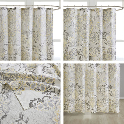 Shower Curtain Cotton Floral Shower Curtain Bohemian Bath Curtains Decor with 12 Button Holes